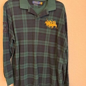 Polo Ralph Lauren L/S Polo Shirt Men's Custom Slim XL Black Watch Plaid